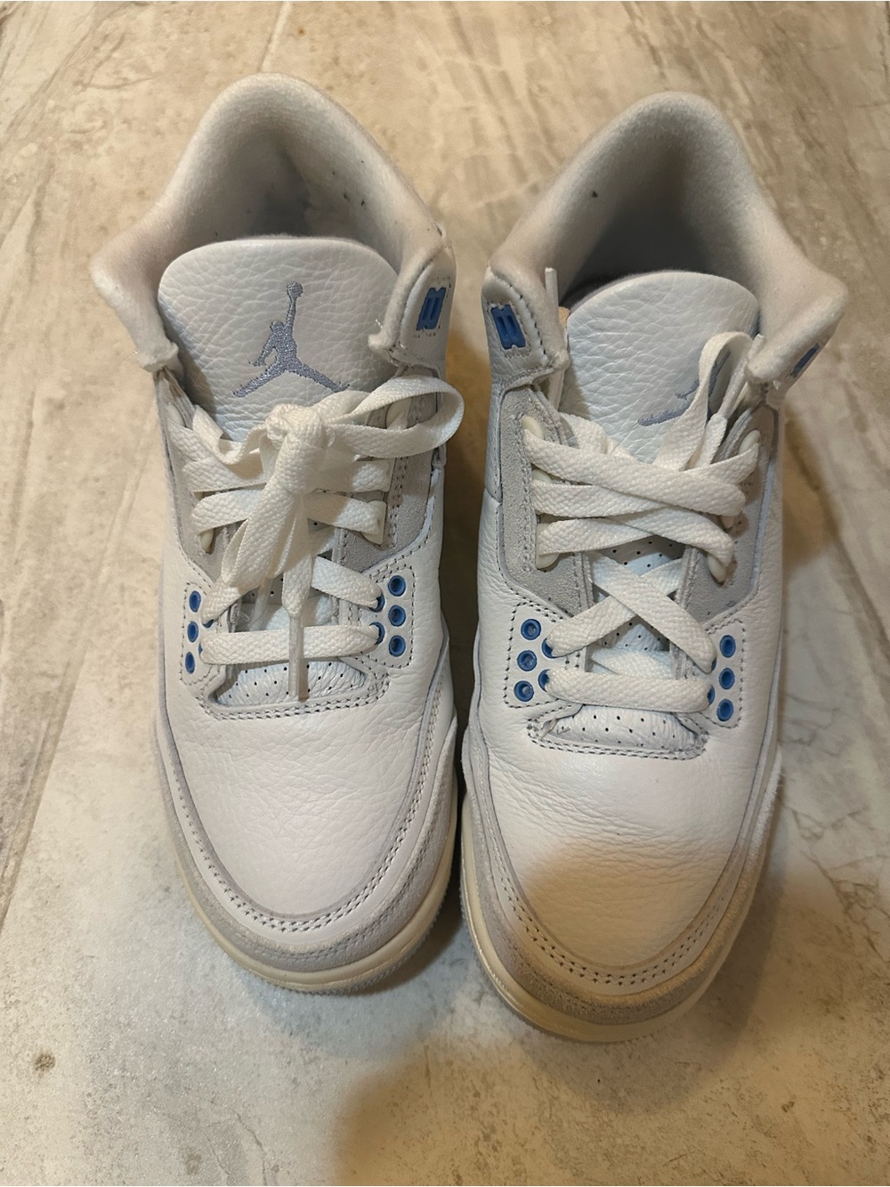 Jordan Kids White and Light Blue Retro Sneakers